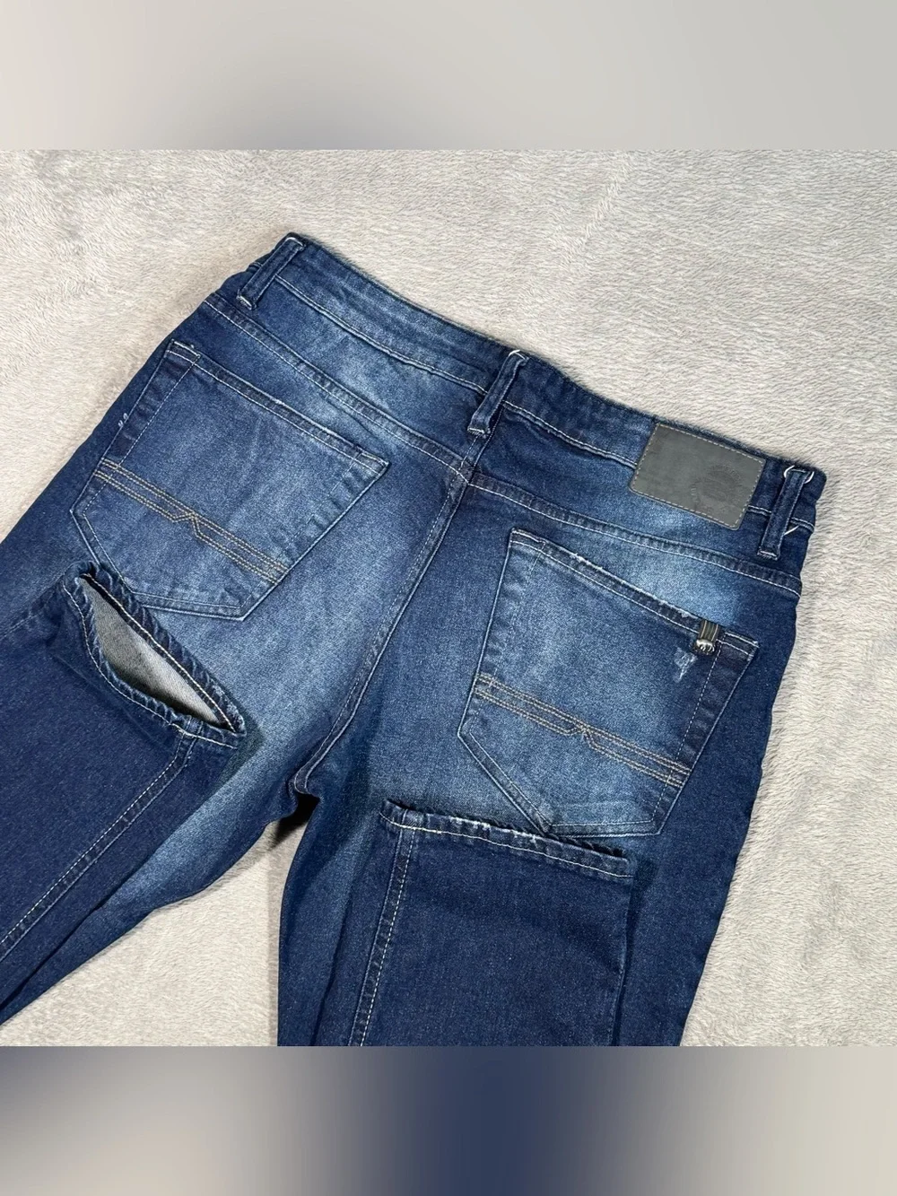 Buffalo David Bitton Ash-X Mens Jeans 33x30 Slim Stretch Dark Wash Distressed